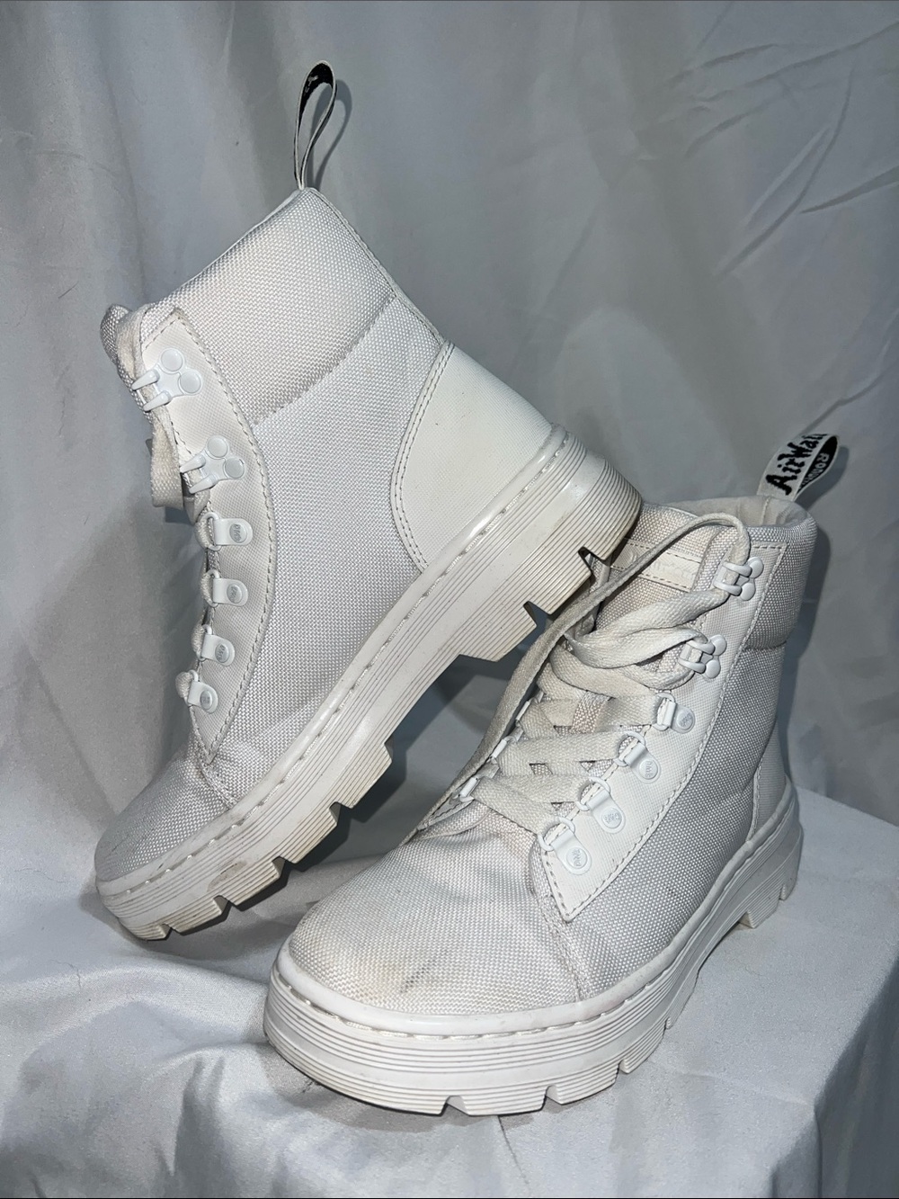 Dr. Martens White Canvas Lace-Up Platform Combat Boots